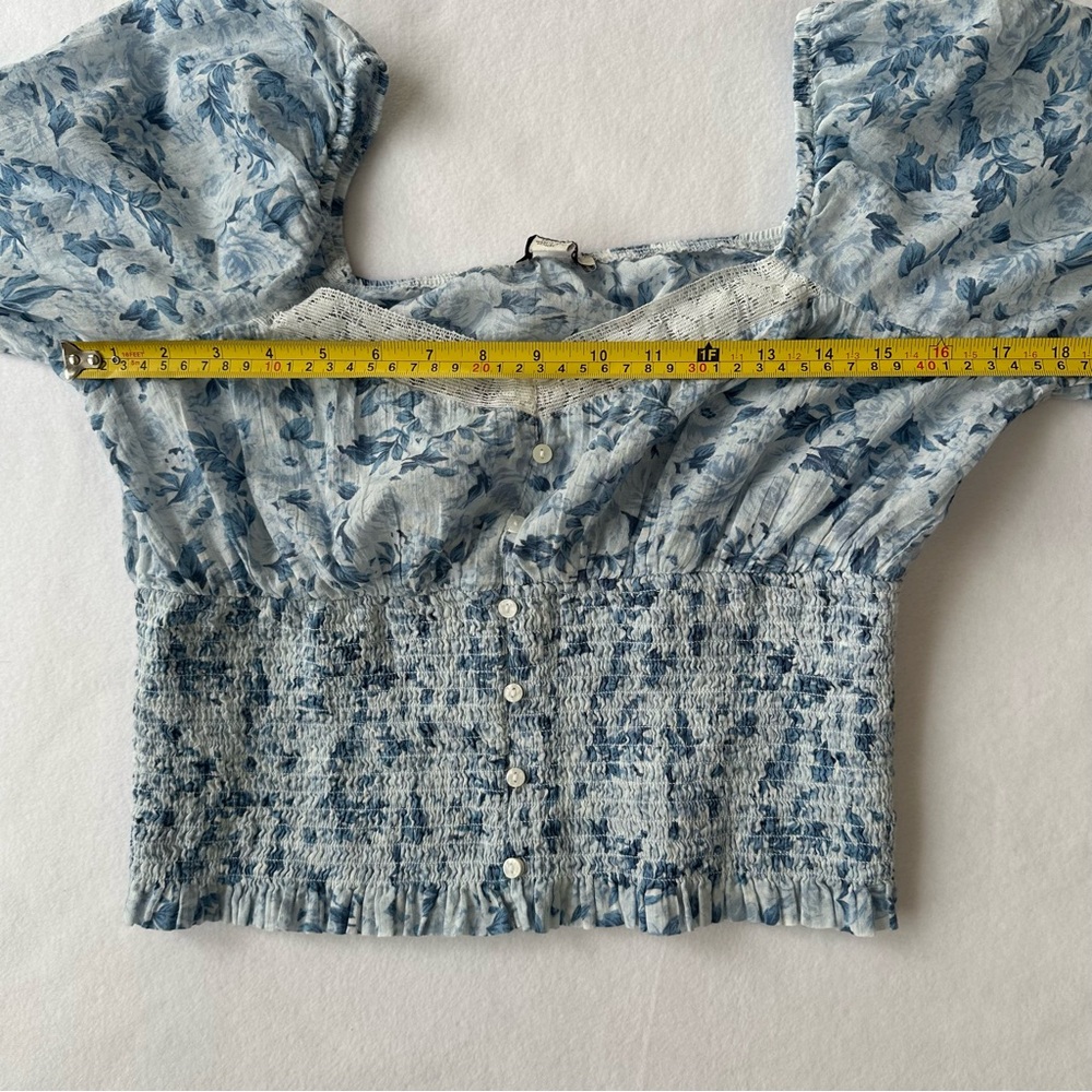 American Eagle Off The Shoulder Boho Floral Crop Top Lace Ruffle Cotton Size M - Picture 10 of 11